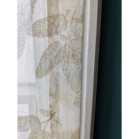 Vintage Croscill Sheer Curtain Panel Pair 84 x 45 Ivory & Gold Leaves Rod Pocket - Picture 5 of 6